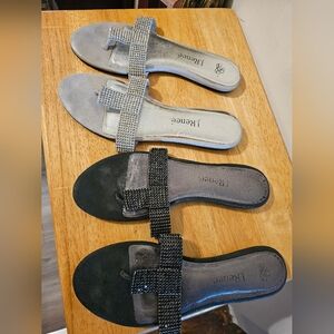 J Renee Women's Sandals - Lot Of 2-Silver and Black